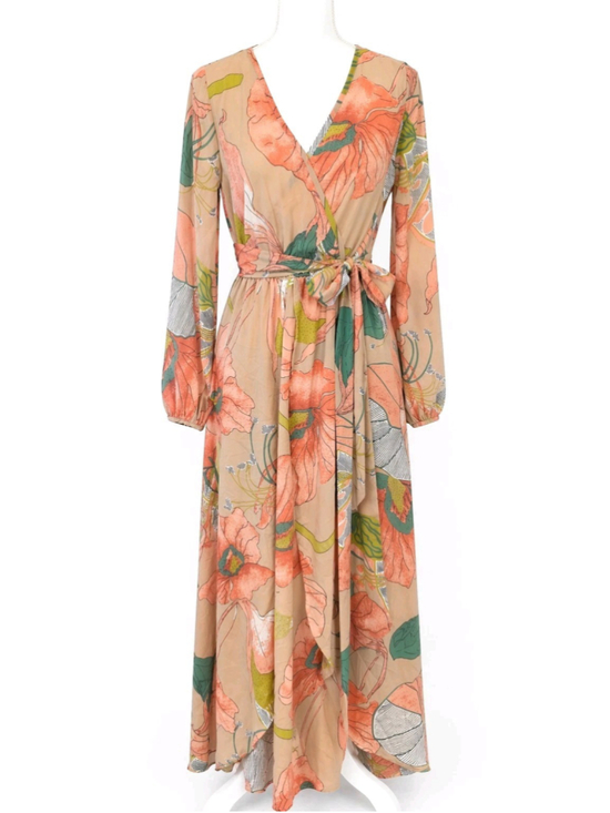 Meghan Los Angeles Dresses & Skirts - Meghan Los Angeles Sz M Floral Faux Wrap Maxi Dress Boho Resort Wedding Elegant
